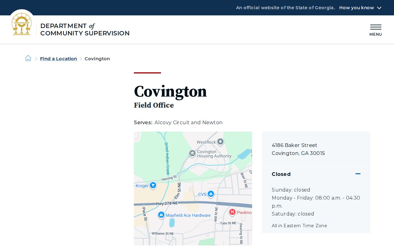 Newton County post-release supervision Covington DCS office
