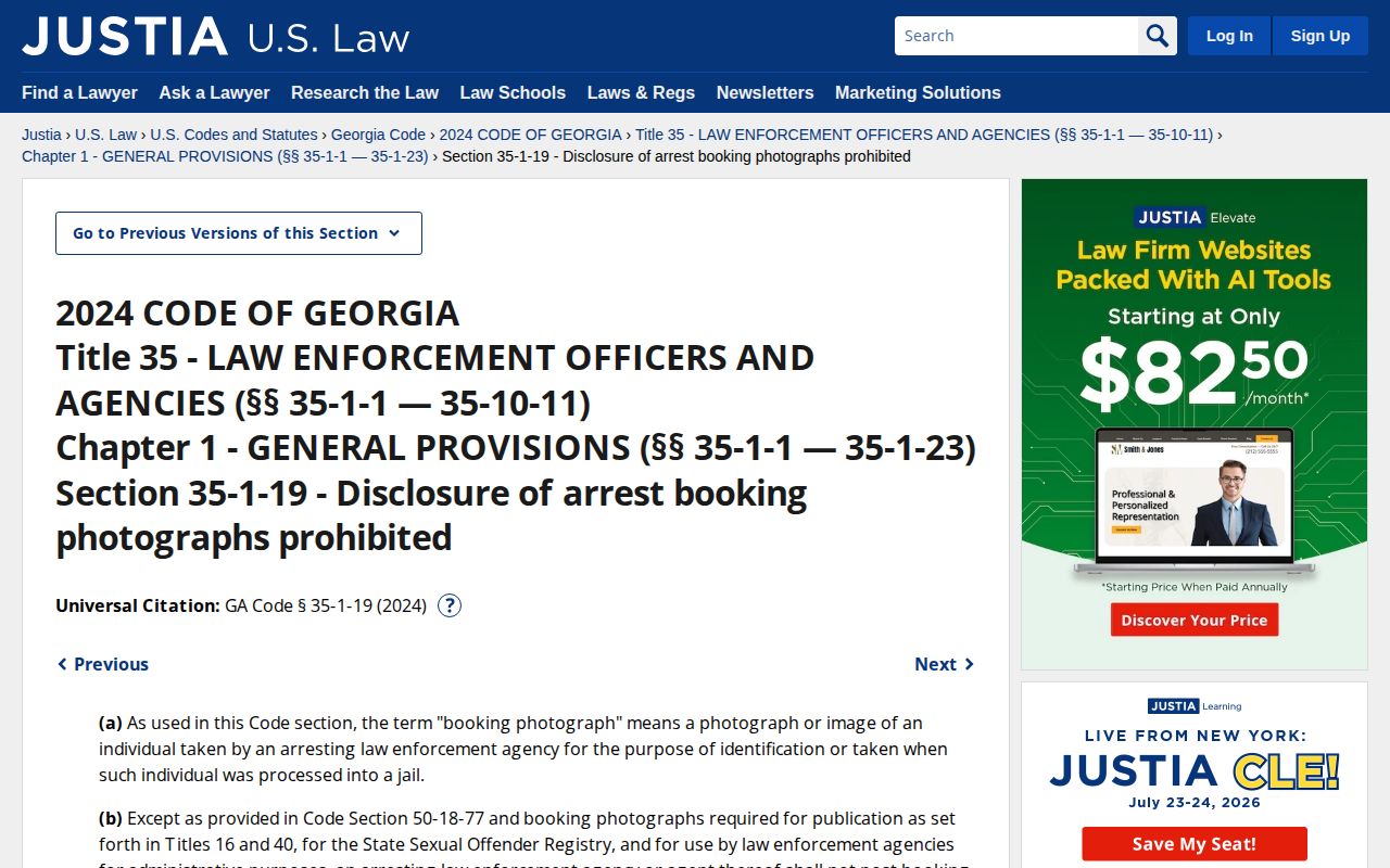 Georgia law affecting Newton County released inmate booking photos
